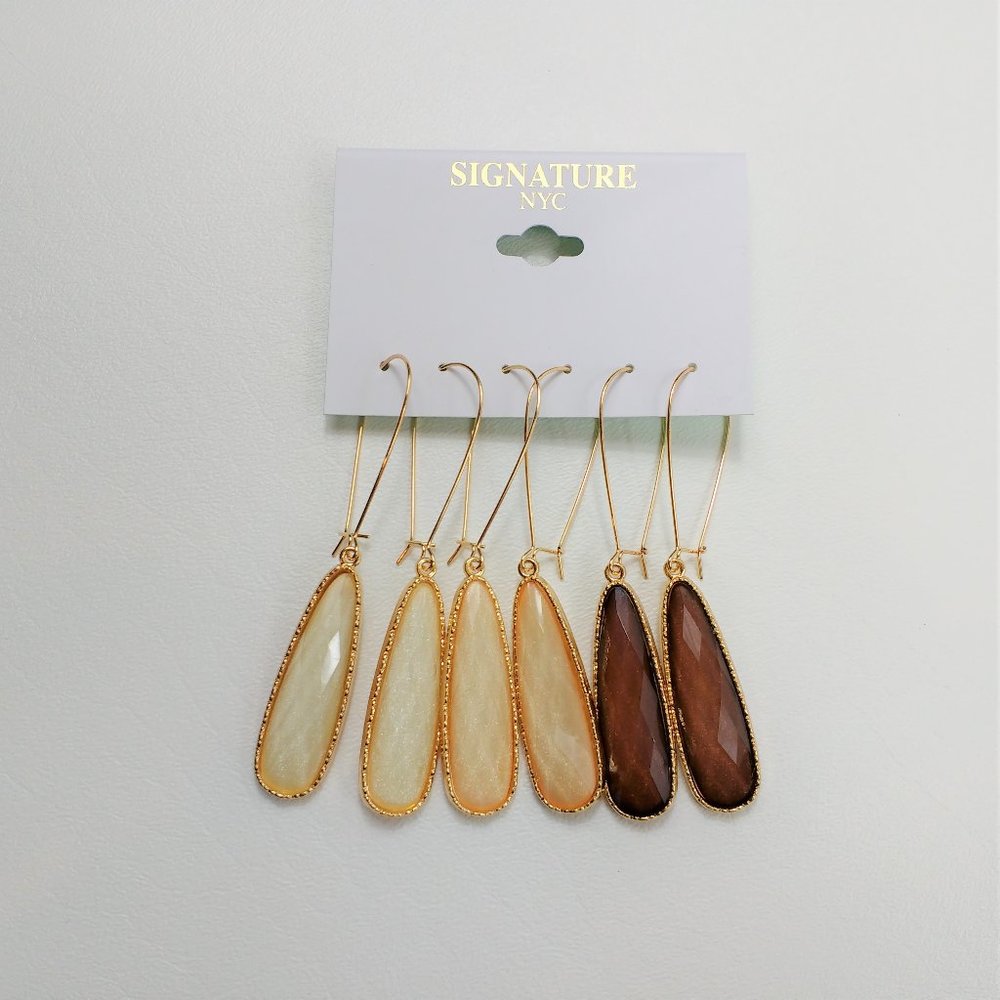Signature NYC 3 Pairs Dangle Earrings Neutrals